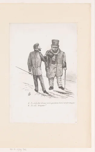 Man neemt hoed af voor man voor hem by Jeremias Adriaan Adolf Schill, print, 1864-1902
