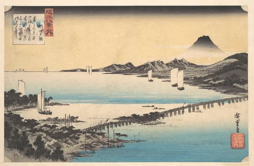 Seta no Sekisho. Sunset, Seta. Lake Biwa by Utagawa Hiroshige (歌川広重), print, 1825-1845