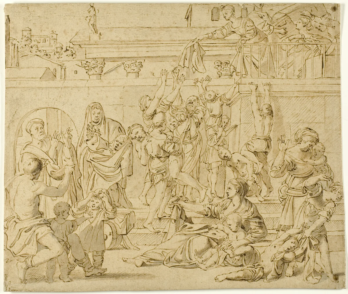 Saint Cecilia Distributing Alms to the Poor by Domenichino, drawing, 1615-1799