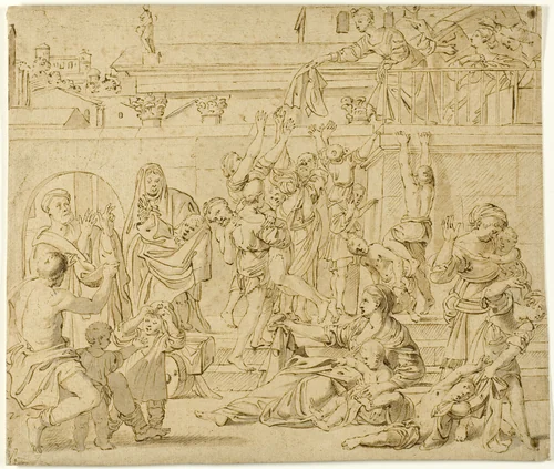 Saint Cecilia Distributing Alms to the Poor by Domenichino, drawing, 1615-1799