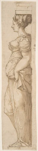 Caryatid Facing Left by Pirro Ligorio, drawing, 1525-1575