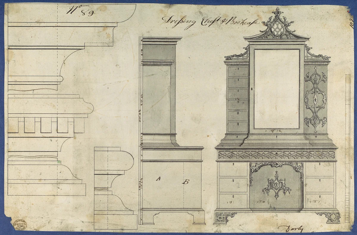 Dressing Chest and Bookcase, from Chippendale Drawings, Vol. II by Thomas Chippendale, drawing, 1753