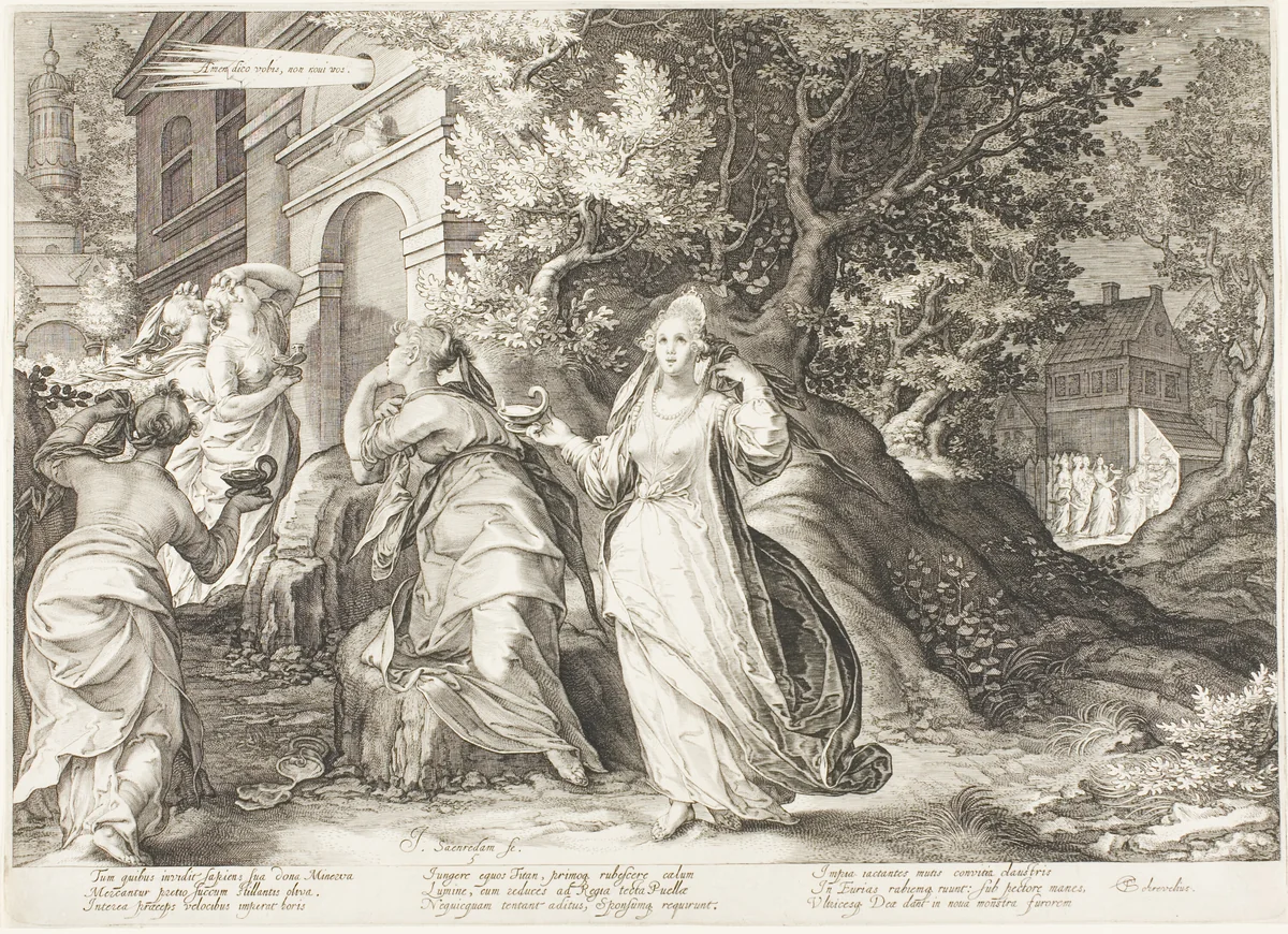 Plate Five, from Five Wise and Five Foolish Virgins by Jan Saenredam, print, 1606