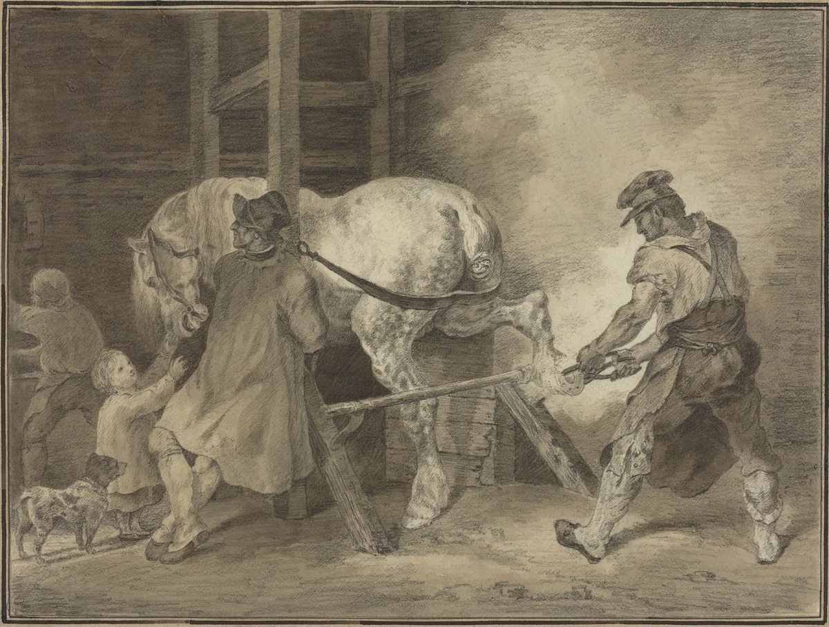 The Blacksmith's Shop by Léon Cogniet; Théodore Gericault, drawing, 1822