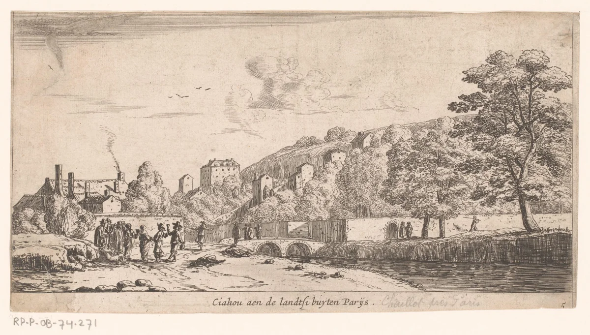 Gezicht op Chaillot by Reinier Nooms, print, 1656-1662