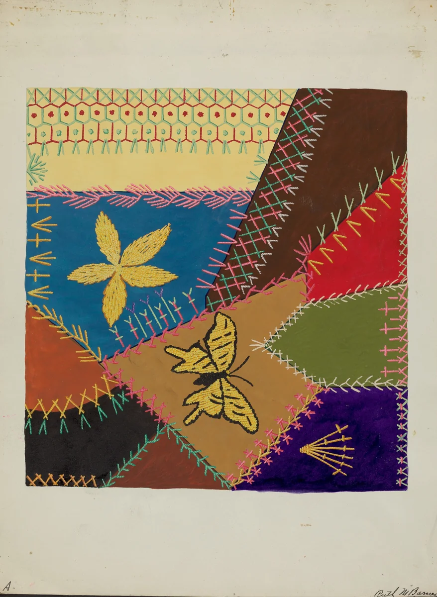 Crazy Quilt (Section) by Ruth M. Barnes, index of american design, 1940