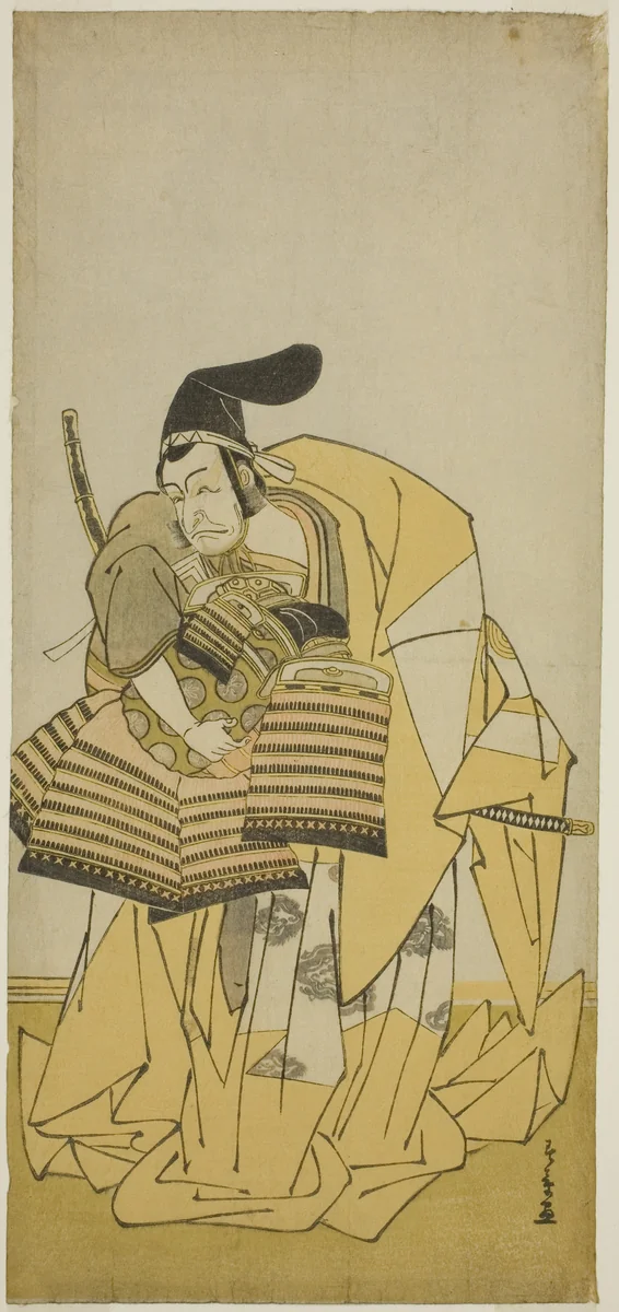 The Actor Ichikawa Ebizo III as Kudo Saemon Suketsune in the Play Kamuri Kotoba Soga no Yukari, Performed at the Ichimura Theater in the First Month, 1776 by Katsukawa Shunsho (勝川 春章), print, 1771-1781