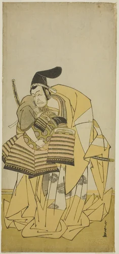 The Actor Ichikawa Ebizo III as Kudo Saemon Suketsune in the Play Kamuri Kotoba Soga no Yukari, Performed at the Ichimura Theater in the First Month, 1776 by Katsukawa Shunsho (勝川 春章), print, 1771-1781