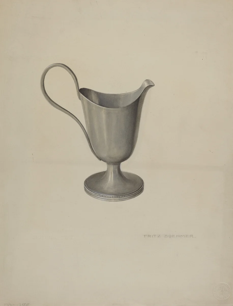Pewter Cream Pitcher by Fritz Boehmer, index of american design, 1939