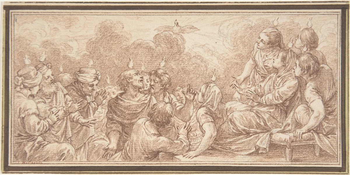 The Coming of the Holy Spirit at Pentecost by Charles Nicolas Cochin II, drawing, 1730-1790