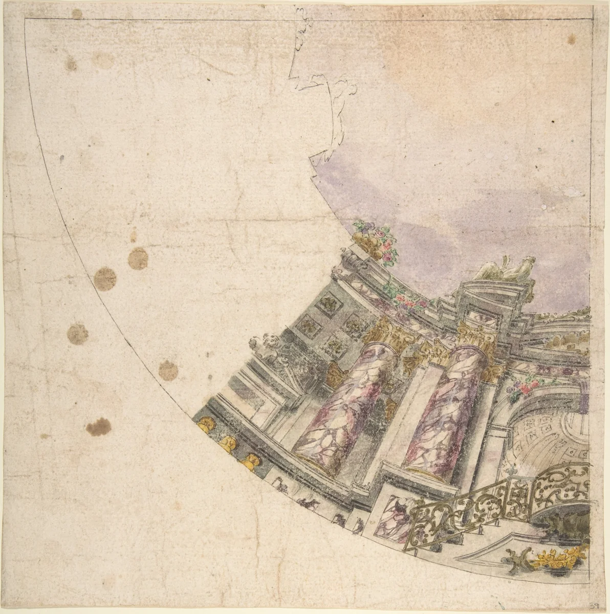 Design for One Eighth of an Illusionistic Ceiling of a Dome by anonymous, drawing, 1700-1780