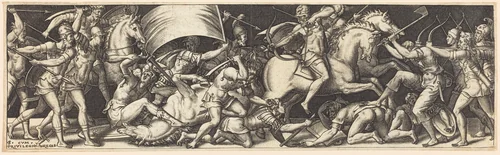 Battle of Horsemen and Foot Soldiers by Etienne Delaune, print, 1519-1583