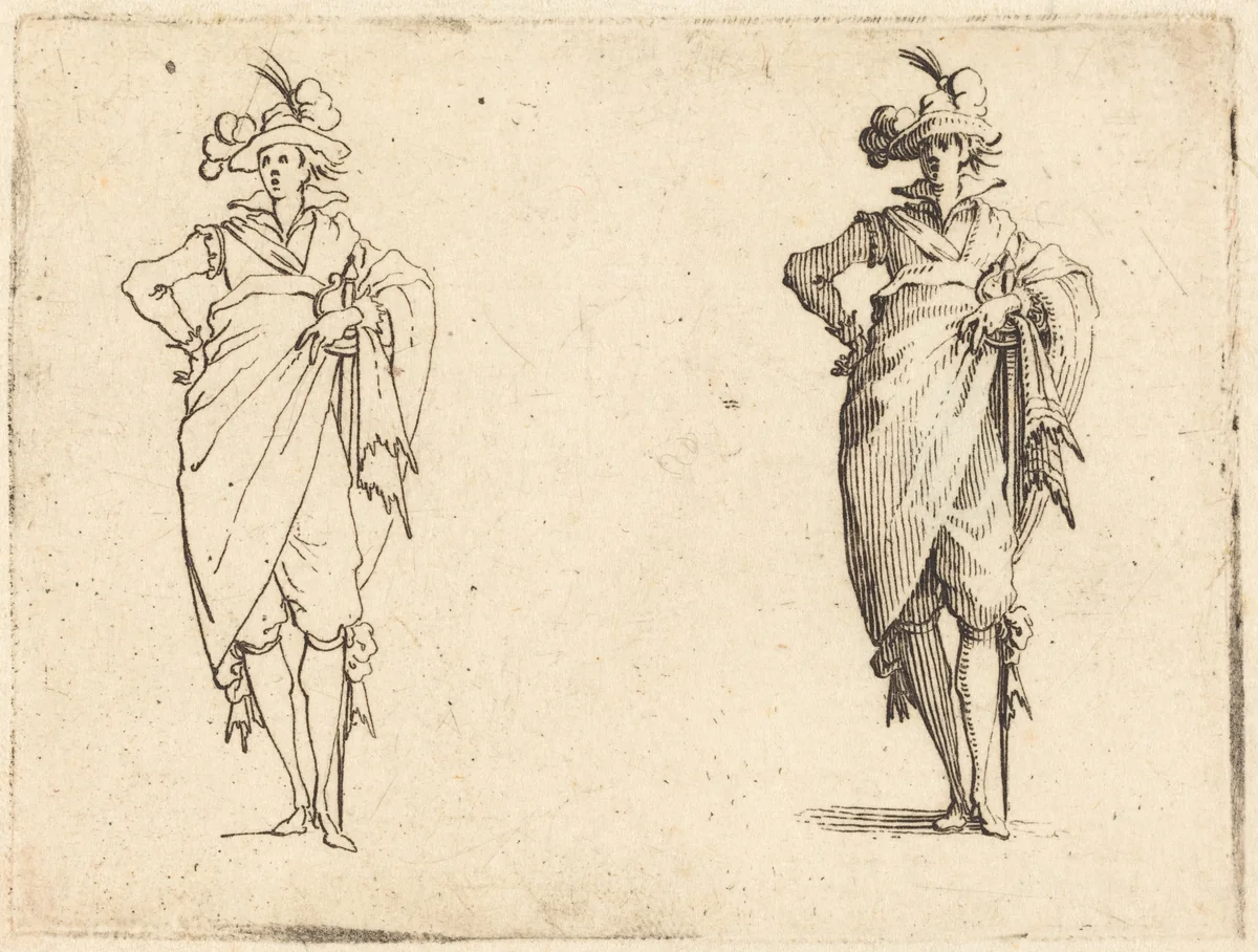 Gentleman Viewed from the Front with Hand on Hip by Jacques Callot, print, 1617