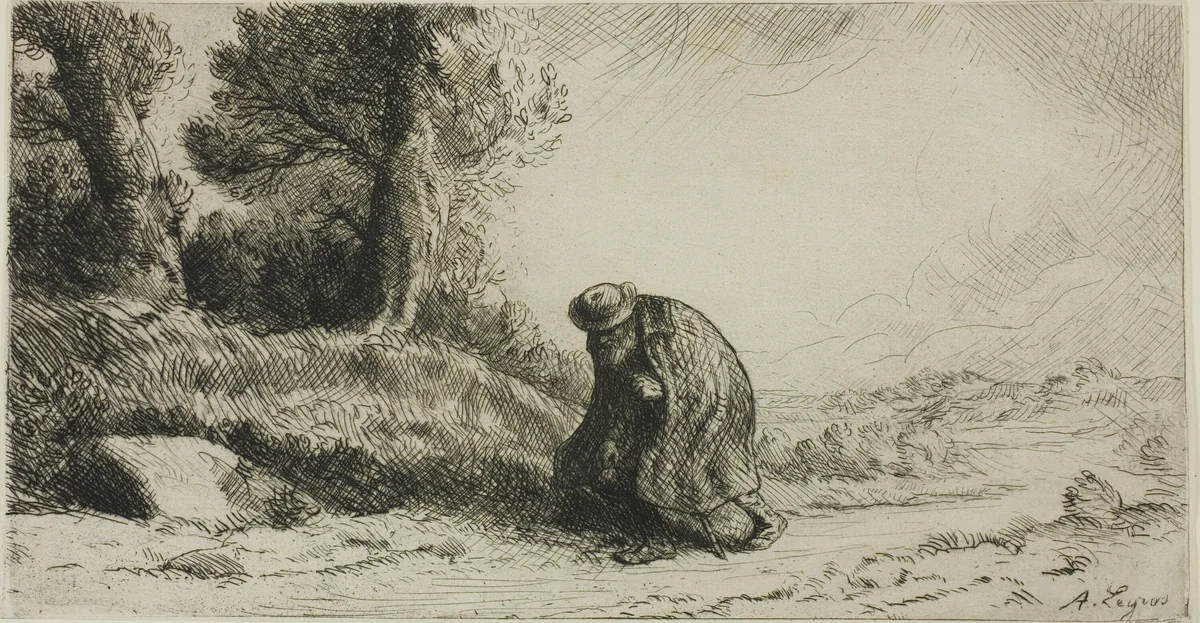 A Vagabond Walking Along a Lane by Alphonse Legros, print, 1885-1895