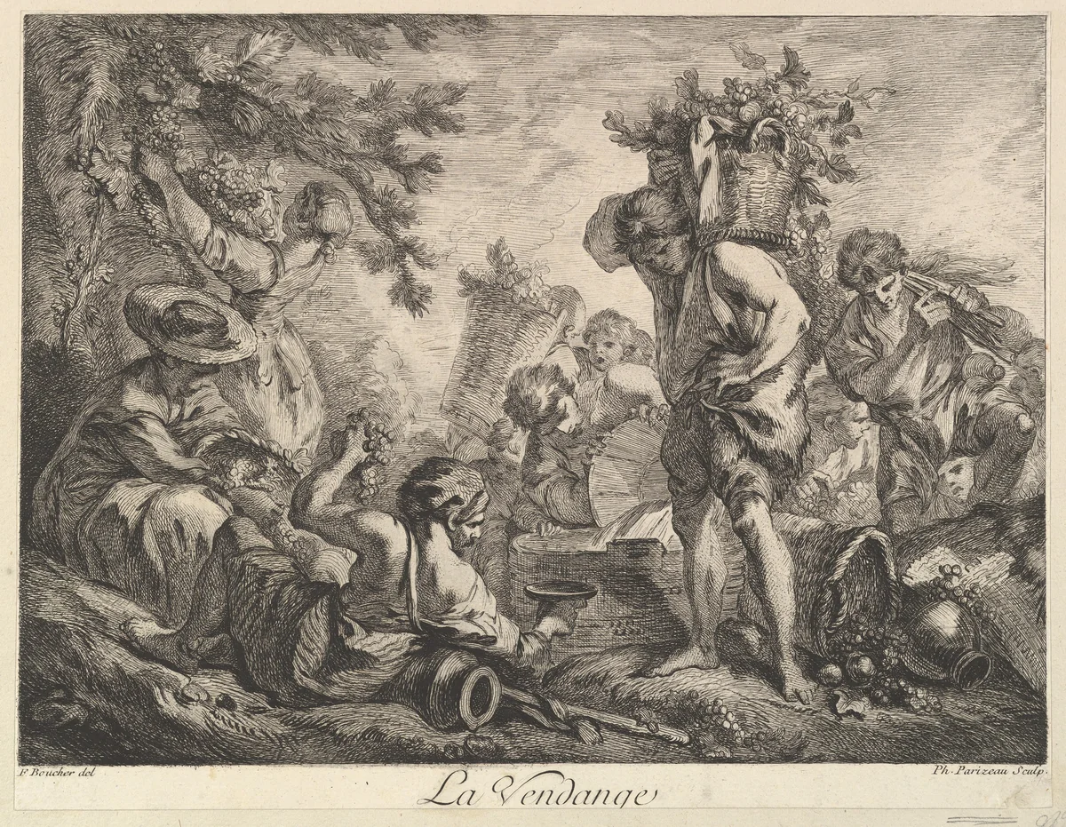 The Grape Harvest by Philippe Louis Parizeau, print, 1740-1801
