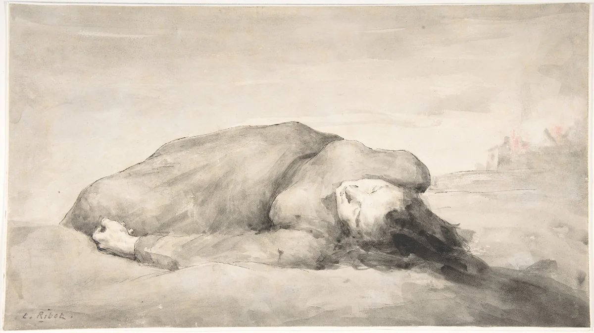 War Scene (A Female Casualty) by Théodule Augustin Ribot, drawing, 1865-1877