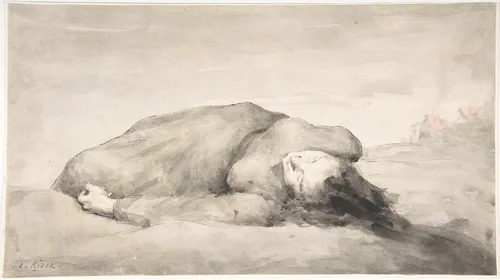 War Scene (A Female Casualty) by Théodule Augustin Ribot, drawing, 1865-1877