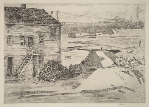 Low Tide, Cos Cob Bridge by Childe Hassam, print, 1915