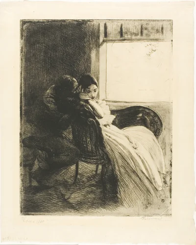 Flirtation, plate six from Woman by Albert Besnard, print, 1886