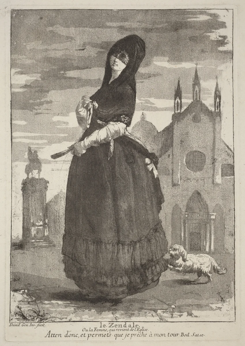 Le Zendale (Woman in a Hood, or the Woman Returning from Church) by Giovanni David, print, 1775