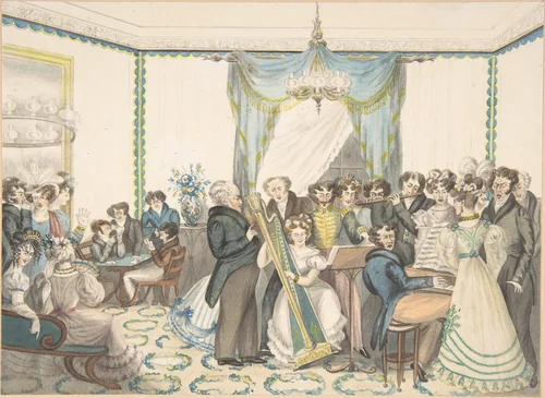 A Concert by Granddaughters of Dr. Samuel Parr, drawing, 1820-1830