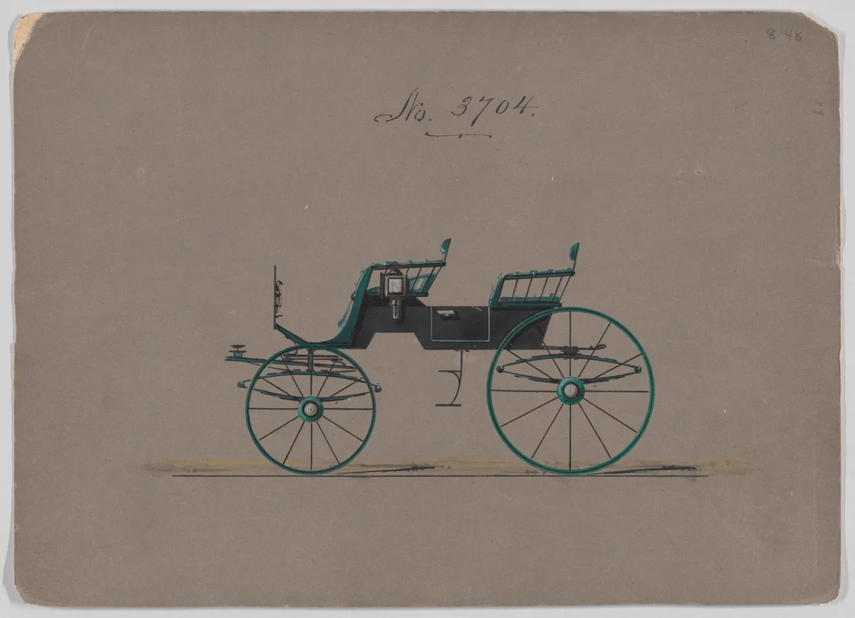 Design for 4 seat Phaeton, no top, no. 3704 by Brewster & Co., drawing, 1881