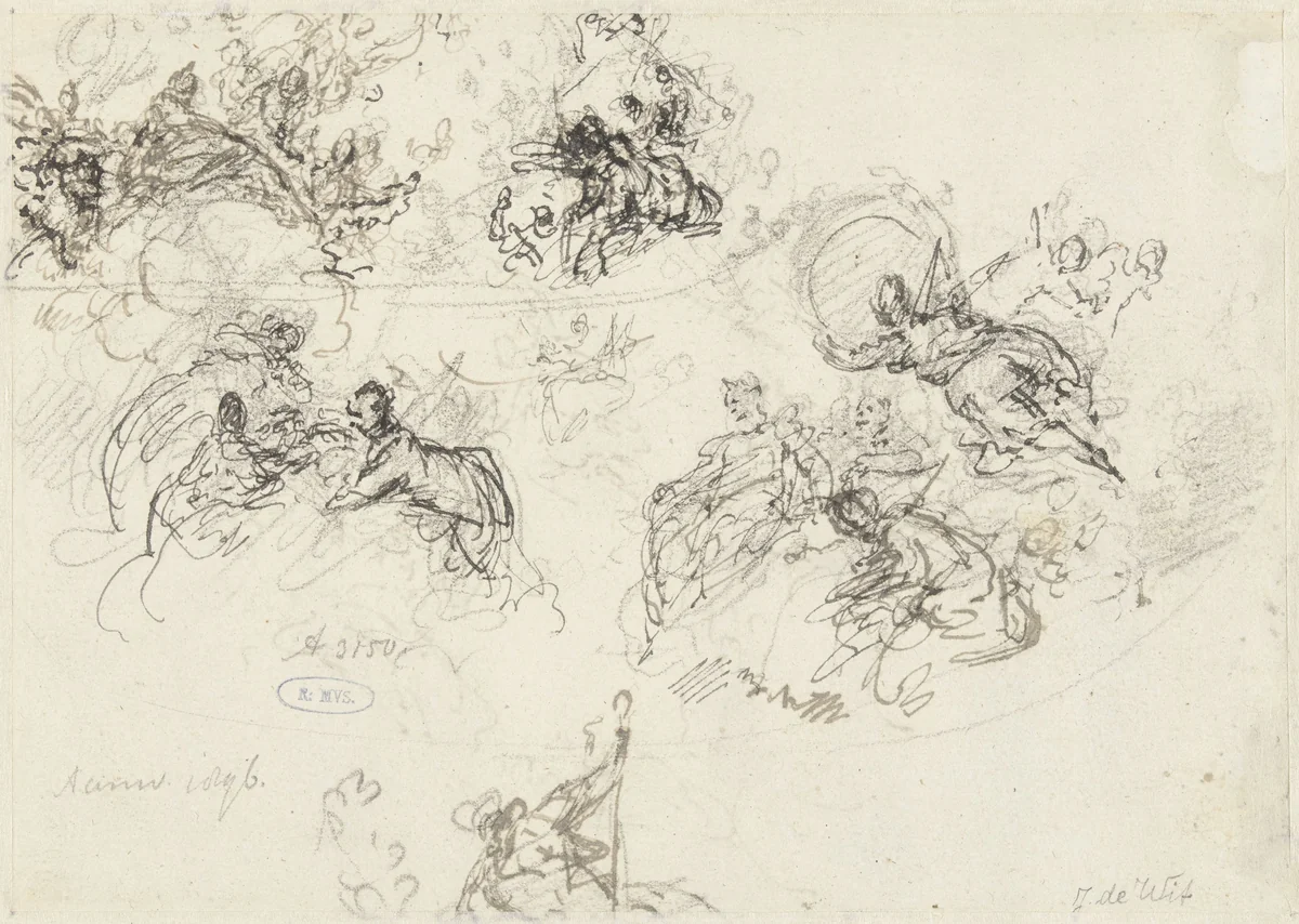 Schets voor plafondschildering by Jacob de Wit, drawing, 1705-1754