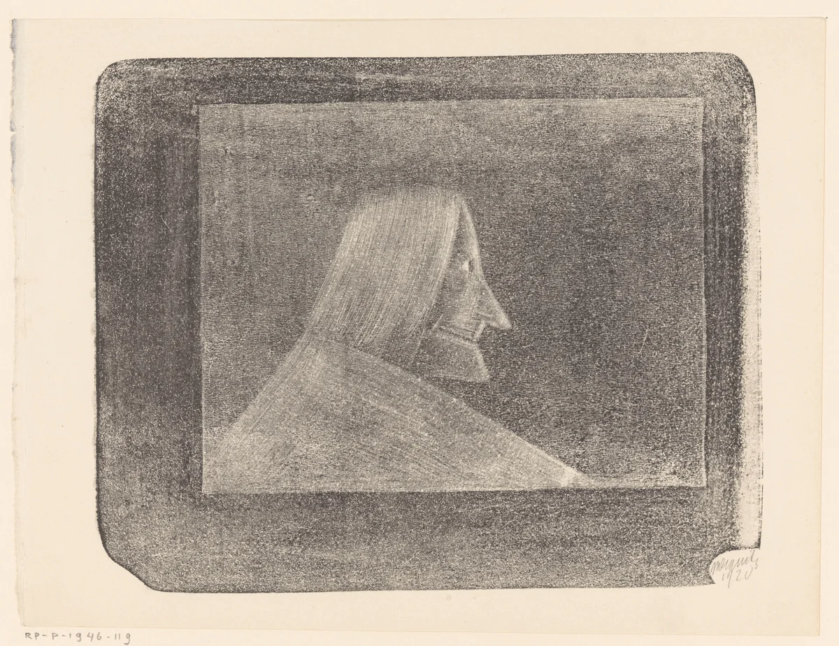 Fantasie: heksachtige kop naar rechts by Samuel Jessurun de Mesquita, print, 1920