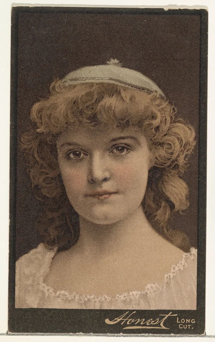 Actress wearing small cloth cap, from Stars of the Stage, Third Series (N131) issued by Duke Sons & Co. to promote Honest Long Cut Tobacco by W. Duke, Sons & Co., print, 1891-1892