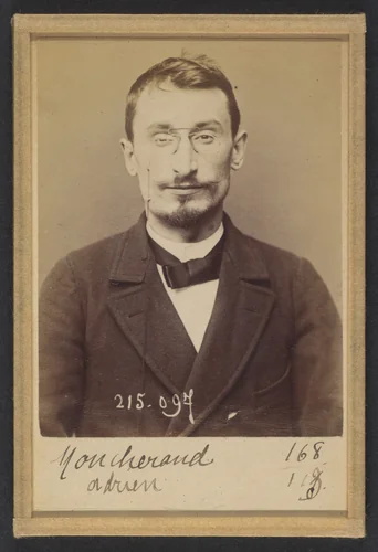 Moucheraud. Adrien, Eugène. 28 ans, né à Paris IVe. Imprimeur. Anarchiste. 4/3/94. by Alphonse Bertillon, photograph, 1894