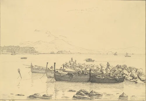 The Bay of Naples with Vesuvius in the Background by Christen Købke, drawing, 1843
