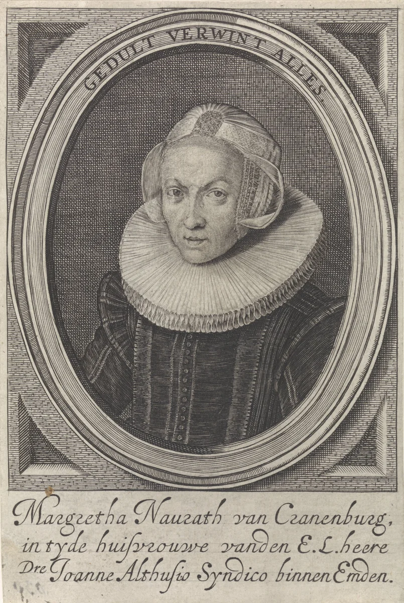 Portret van Margaretha Naurath van Cranenburg by Crispijn van de Passe, print, 1604-1670