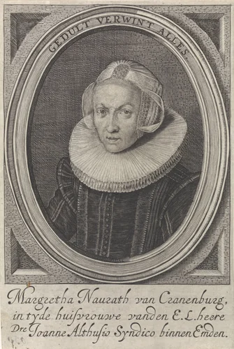Portret van Margaretha Naurath van Cranenburg by Crispijn van de Passe, print, 1604-1670