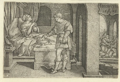 Tobias legt het hart en de lever van de vis op wierook by Unknown, print, 1543