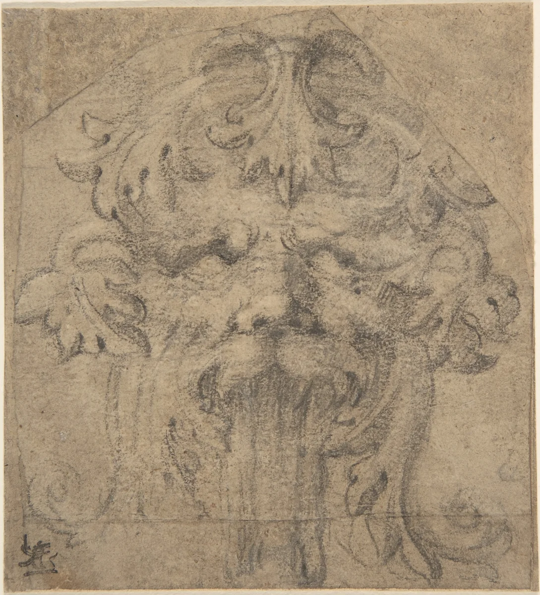 Foliate Grotesque Head by anonymous, drawing, 1500-1699