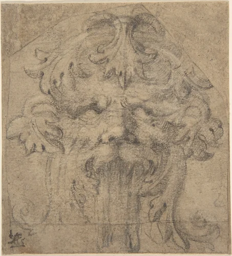 Foliate Grotesque Head by anonymous, drawing, 1500-1699