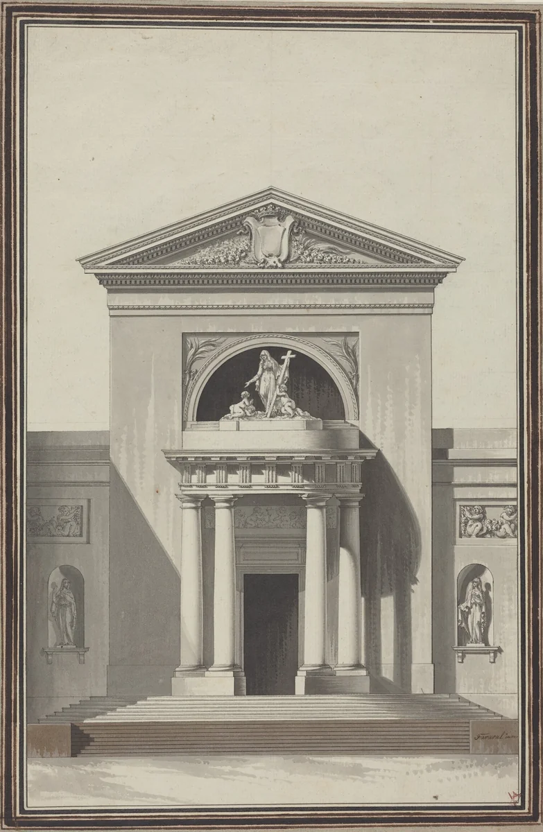 Facade for a Church with a Sculpture Representing Faith by Louis Gustave Taraval, drawing, 1768