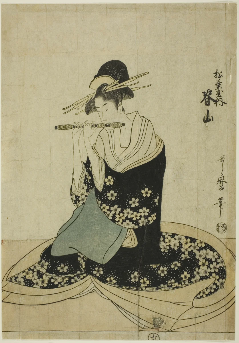 The Courtesan Seyama of the Matsubaya, from an untitled series of courtesans of the Matsubaya as five musicians by Kitagawa Utamaro (喜多川歌麿), print, 1792-1802