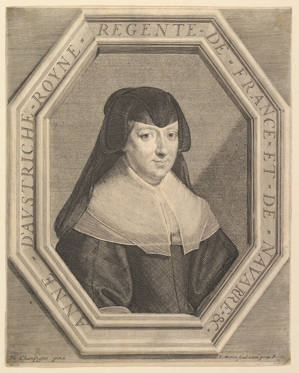 Anne d'Autriche, reine de France, en habit de deuil by Jean Morin, print, 1605-1650