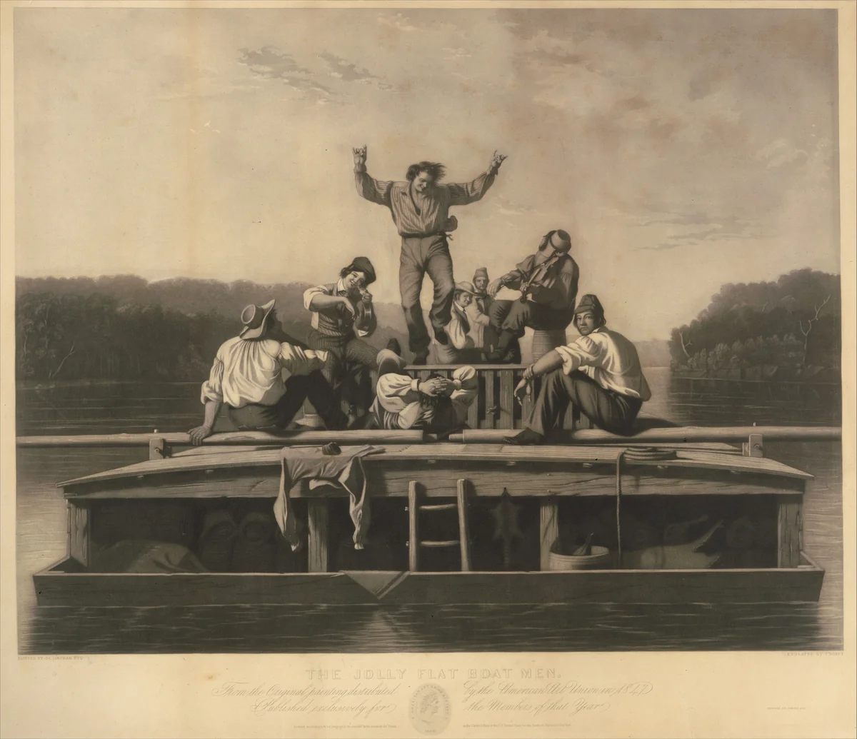 The Jolly Flat Boat Men by Thomas Doney, print, 1847