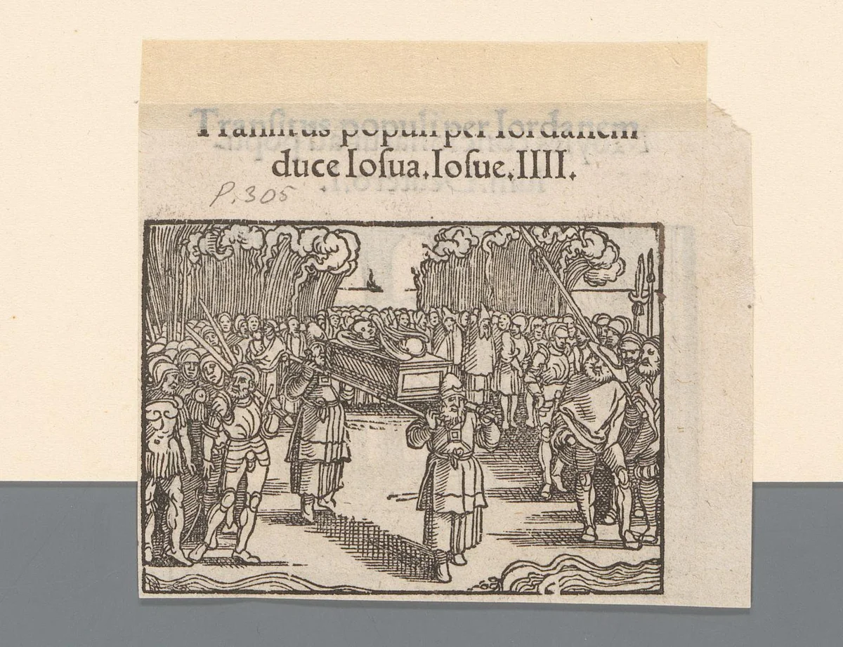 Israëlieten steken onder leiding van Jozua de Jordaan over by anonymous, print, 1530-1533