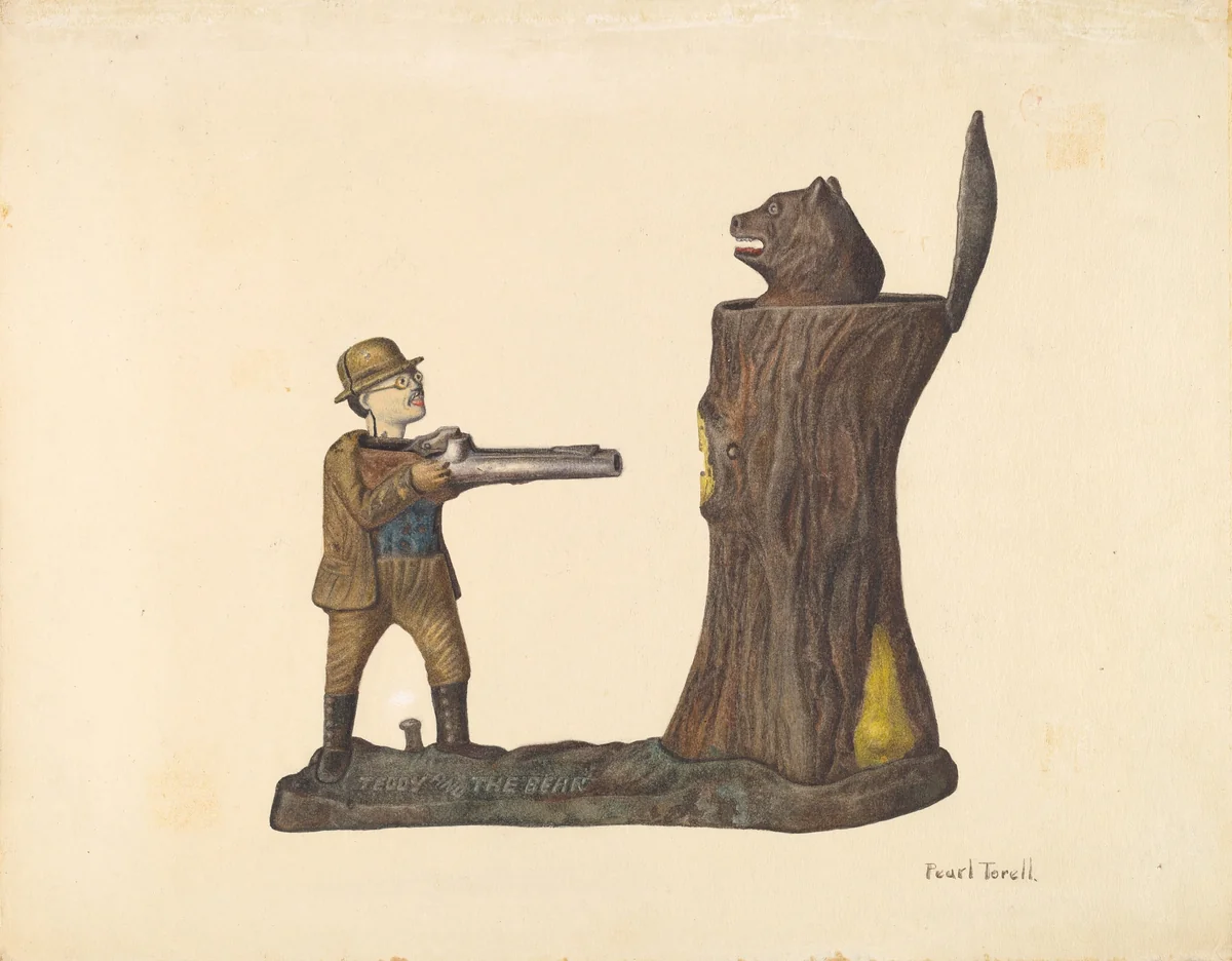Toy Bank: "Teddy and the Bear" by Pearl Torell, index of american design, 1935-1942