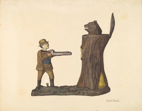 Toy Bank: "Teddy and the Bear" by Pearl Torell, index of american design, 1935-1942