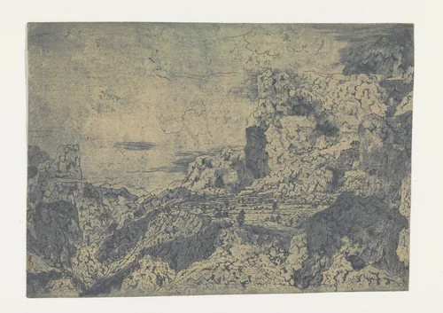 Berglandschap met een plateau by Hercules Segers, print, 1625-1630