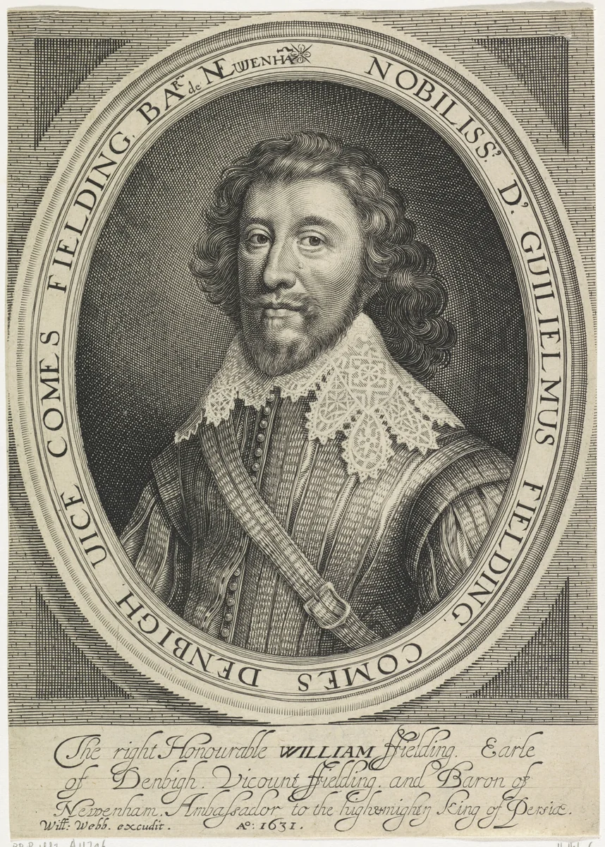 Portret van William Fielding, 1e graaf van Denbigh by Robert van Voerst, print, 1631