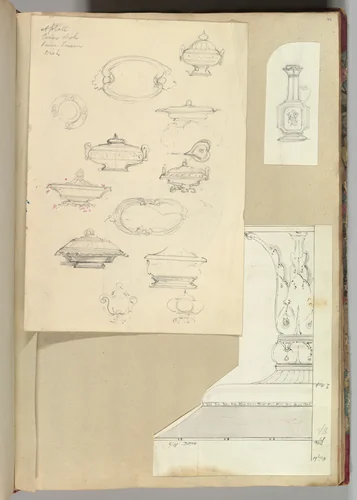Designs for Tureens and a Platter by Alfred Forrester, drawing, 1845-1855