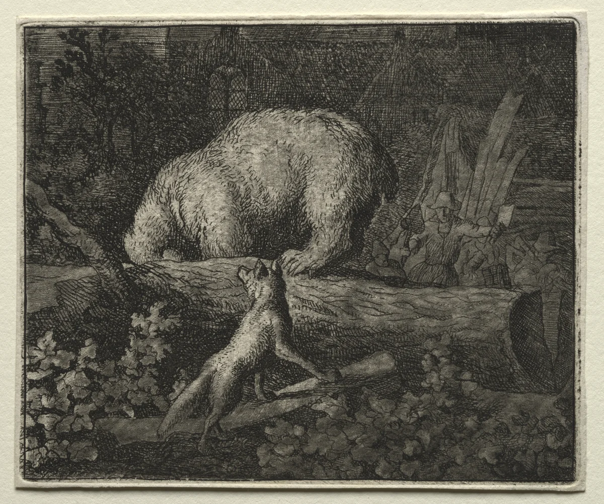 Reynard the Fox: Trapping the Bear by Allart van Everdingen, print, 1650-1675