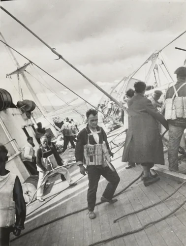 "Just Before the Waves Closed Over the Vestris". (man in life jacket) by Fred Hansen, photograph, 1928