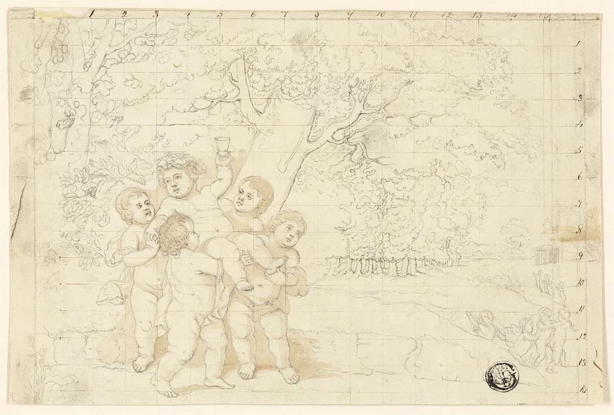 Putti Carrying Young Bacchus by Unknown Artist, drawing, 1775-1834