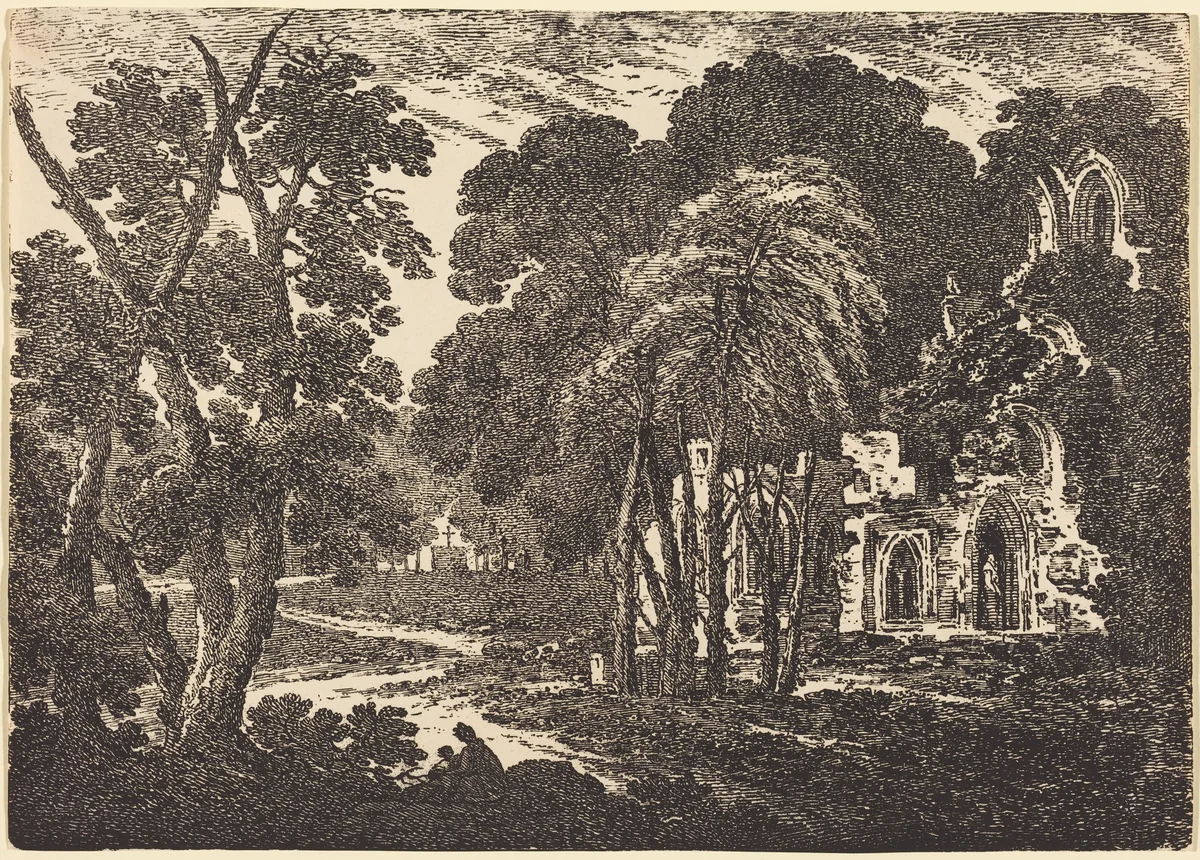 Ruined Abbey among Trees by Richard Cooper II, print, 1802